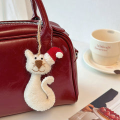 Christmas White Cat with Santa Hat Needle Felted Bag Charms