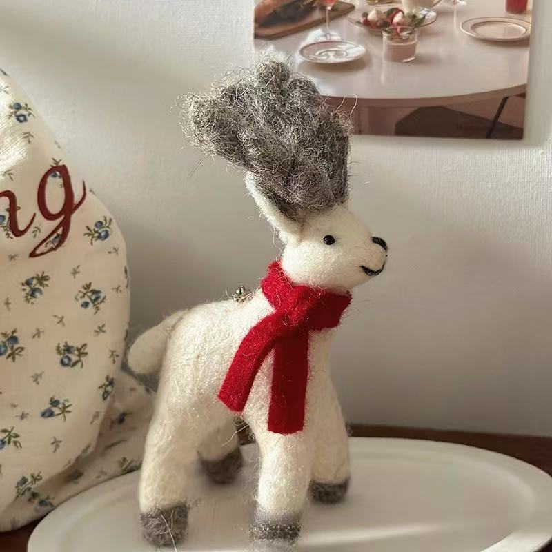 Christmas White Reindeer with Red Scarve Needle Felted Bag Charms