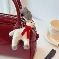 Christmas White Reindeer with Red Scarve Needle Felted Bag Charms