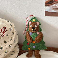 Cute Bear Dress up Christmas Tree Needle Felted Bag Charms Keychain