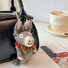 Felted Donkey Christmas Ornament with Festive Wreath Bag Charms