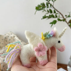 Unicorn with Pink Flower Needle Felted Bag Charms