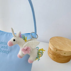 Unicorn with Pink Flower Needle Felted Bag Charms