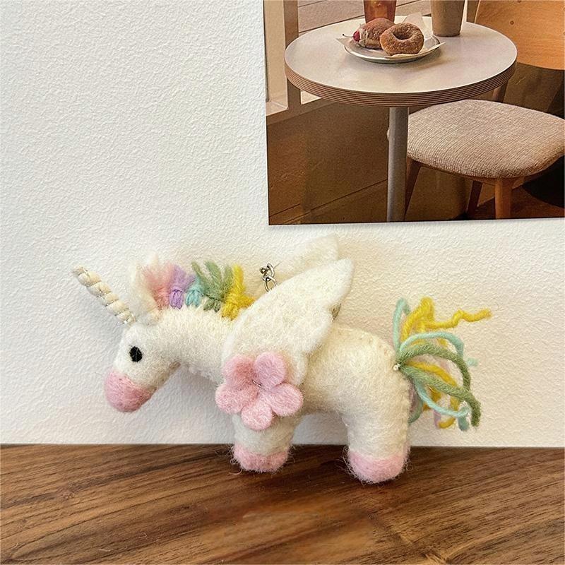 Unicorn with Pink Flower Needle Felted Bag Charms