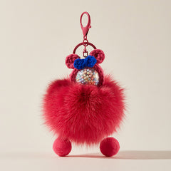 Beaded Bear Ears & Bow Decor Bag Charms Keychain