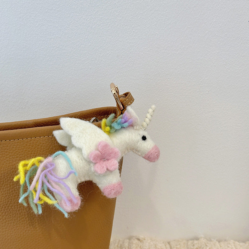 Unicorn with Pink Flower Needle Felted Bag Charms