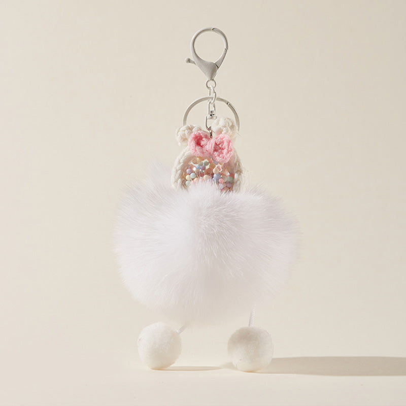 Beaded Bear Ears & Bow Decor Bag Charms Keychain