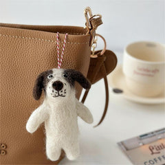 White Puppy with Brown Ears Needle Felted Bag Charms