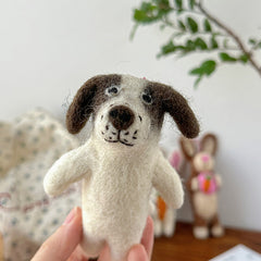 White Puppy with Brown Ears Needle Felted Bag Charms