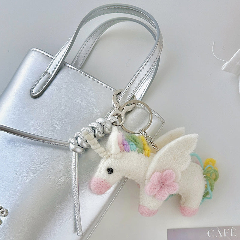 Unicorn with Pink Flower Needle Felted Bag Charms