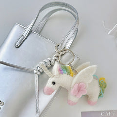 Unicorn with Pink Flower Needle Felted Bag Charms